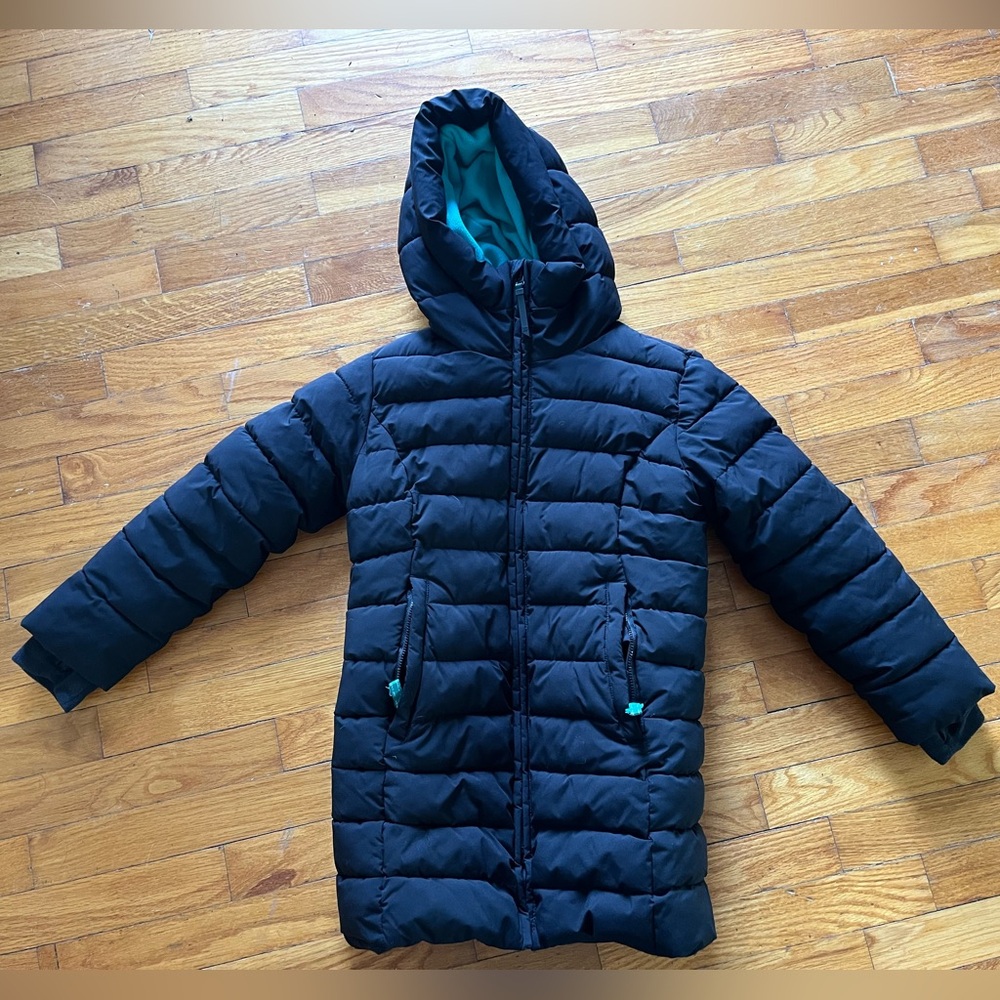 All In Motion Long Black Puffer Puffy Coat Snow Winter Hood Girls Medium 7/8